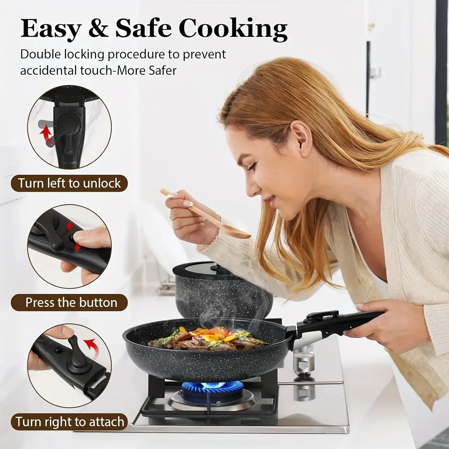 15 Piece Nonstick Cookware Set With Detachable Handles