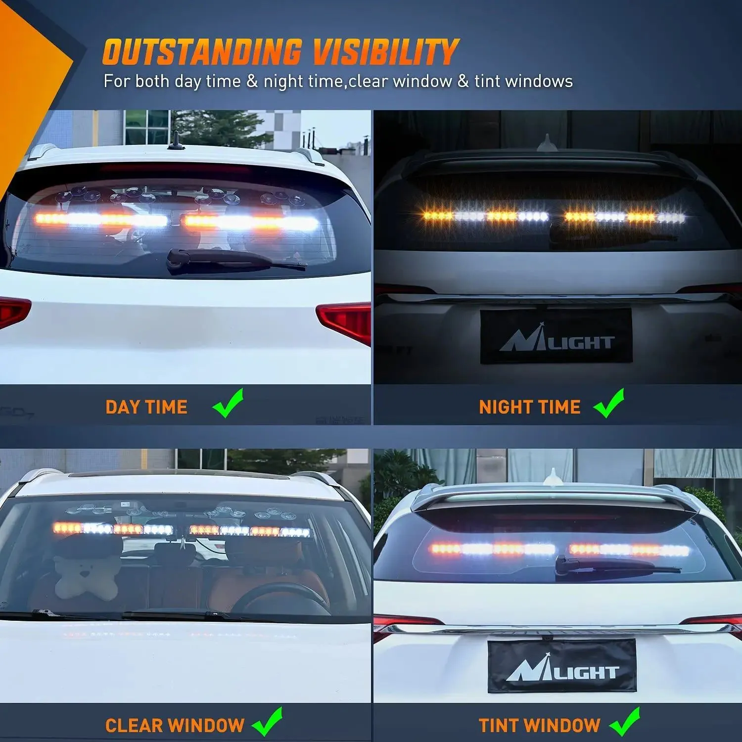 17 Inch 32 Leds 2 In 1 Traffic Advisor Emergency Strobe Amber White Light Bar
