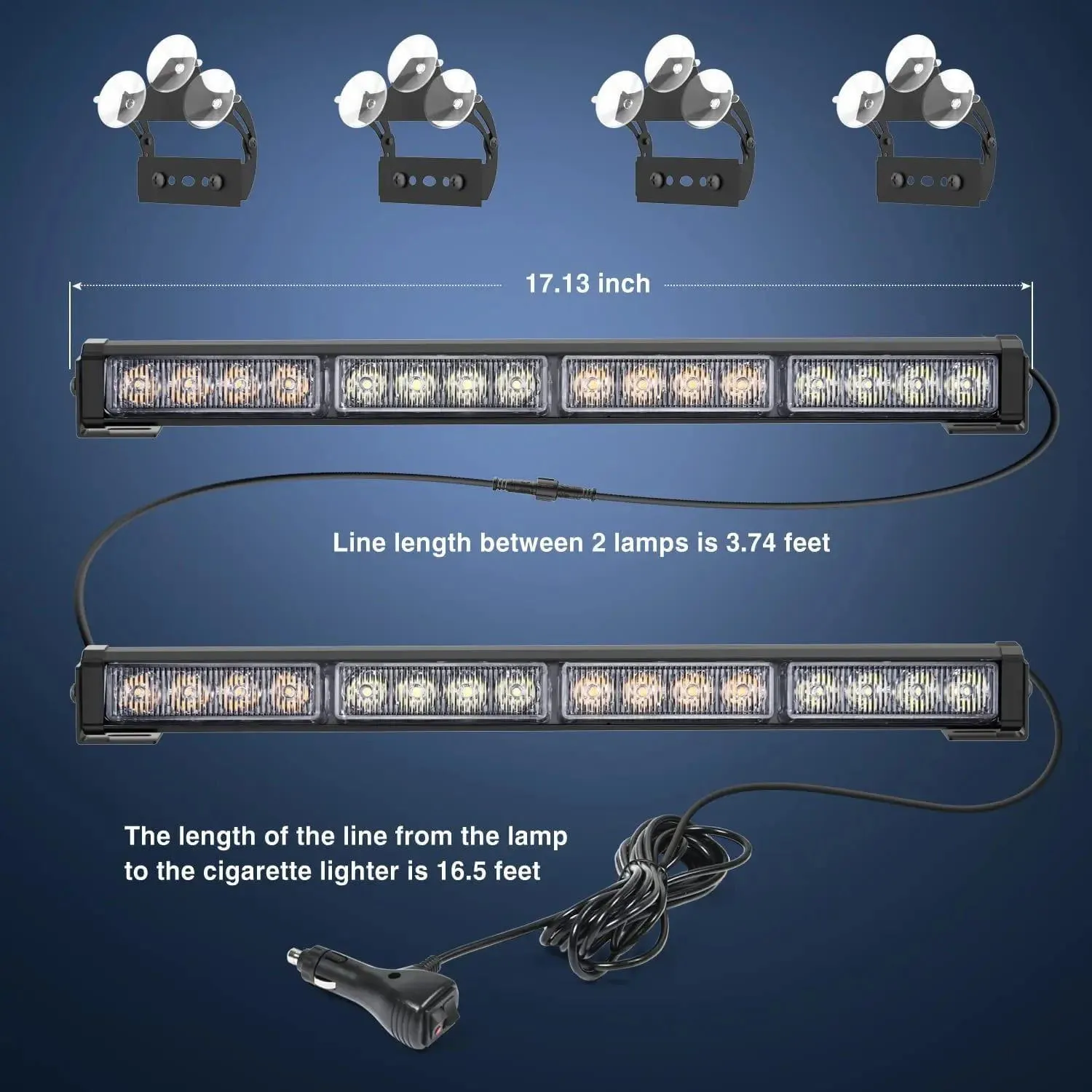 17 Inch 32 Leds 2 In 1 Traffic Advisor Emergency Strobe Amber White Light Bar