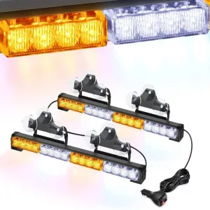 17 Inch 32 Leds 2 In 1 Traffic Advisor Emergency Strobe Amber White Light Bar