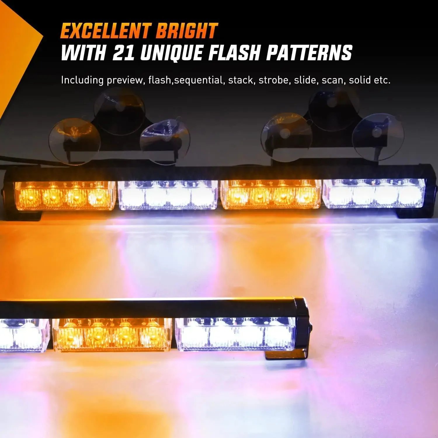 17 Inch 32 Leds 2 In 1 Traffic Advisor Emergency Strobe Amber White Light Bar