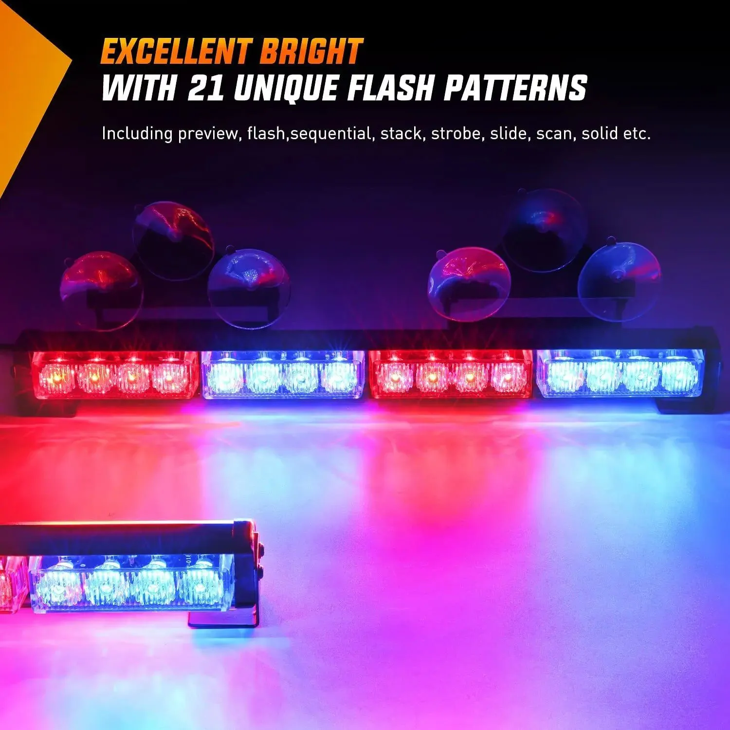 17 Inch 32 Leds 2 In 1 Traffic Advisor Emergency Strobe Blue Red Light Bar