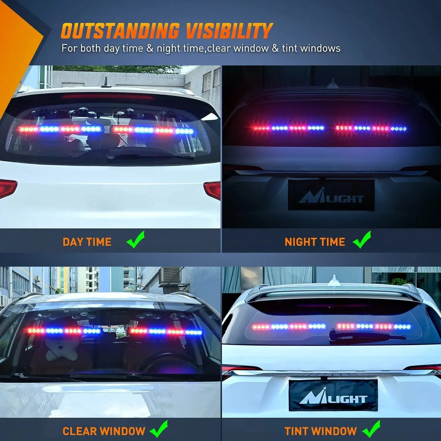 17 Inch 32 Leds 2 In 1 Traffic Advisor Emergency Strobe Blue Red Light Bar