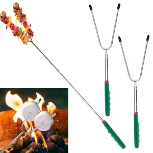 2 Extra Long 60" Telescopic Roasting Fork Extendable Hot Dog Marshmallow Bonfire