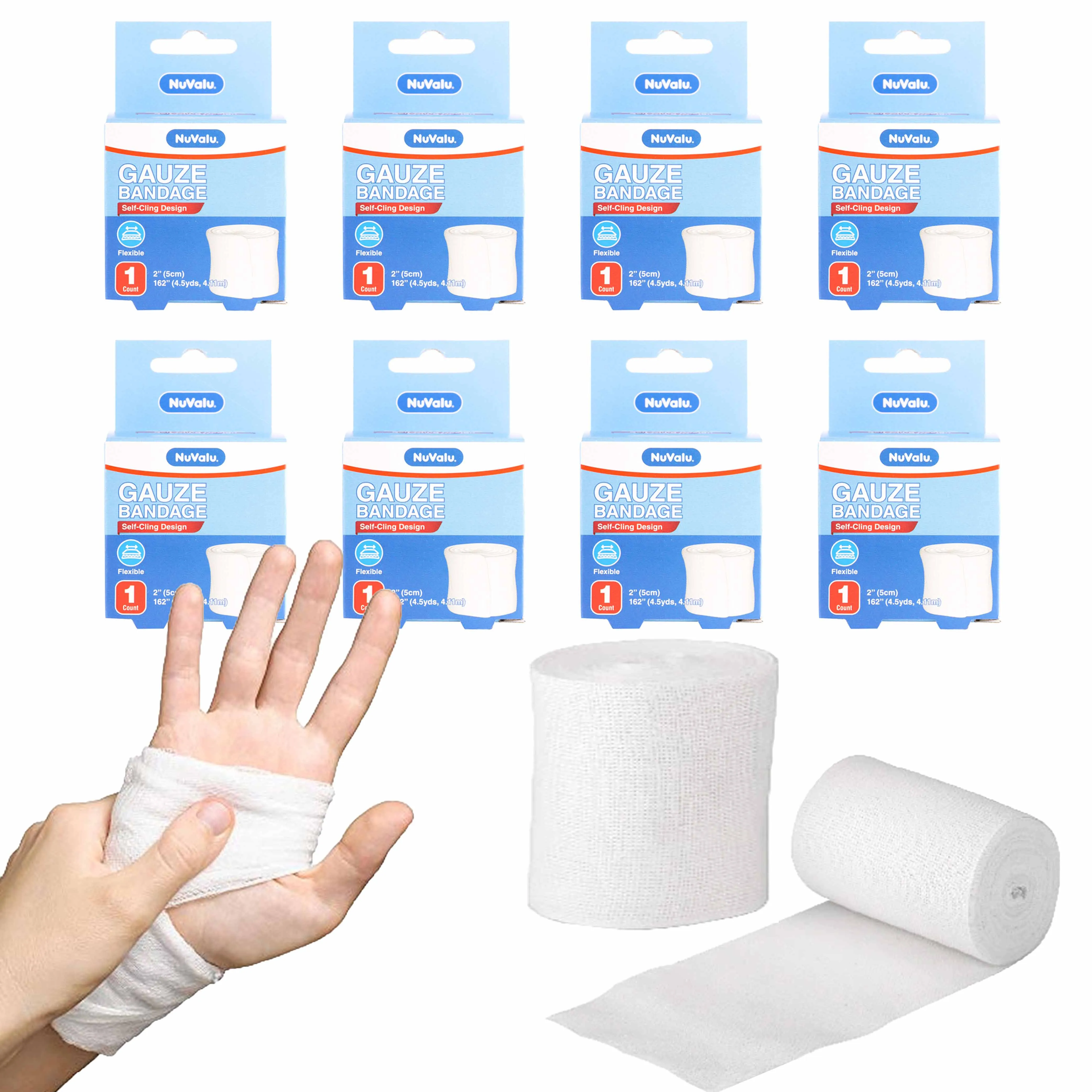 8 Packs Bandage Wrap Rolls Gauze Rolled Medical Roll Pads First Aid 2"WX162"L