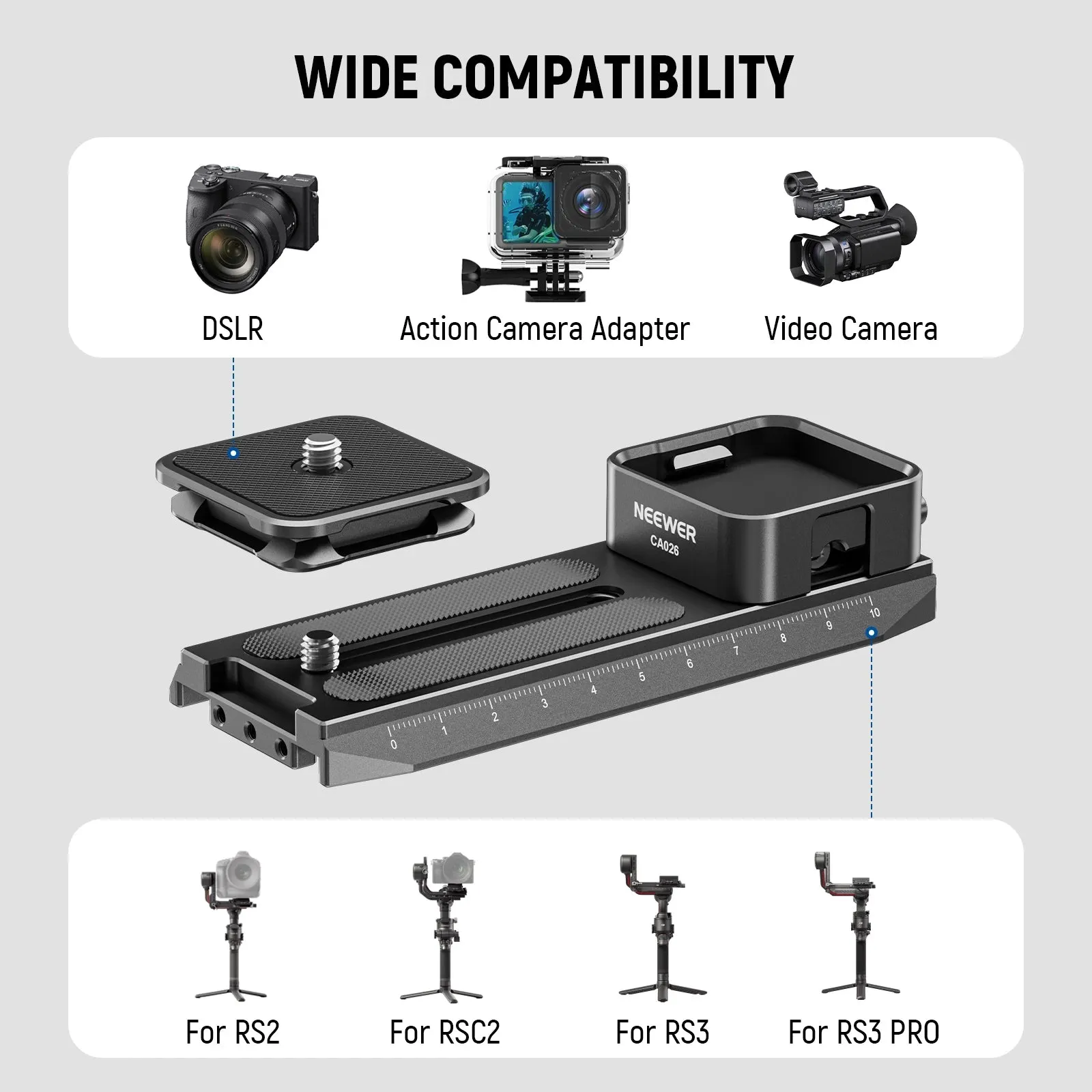 Adjustable Arca Quick Release System for Handheld Gimbals 1/25mm Lens Support Auto Lock Square Qr Plate