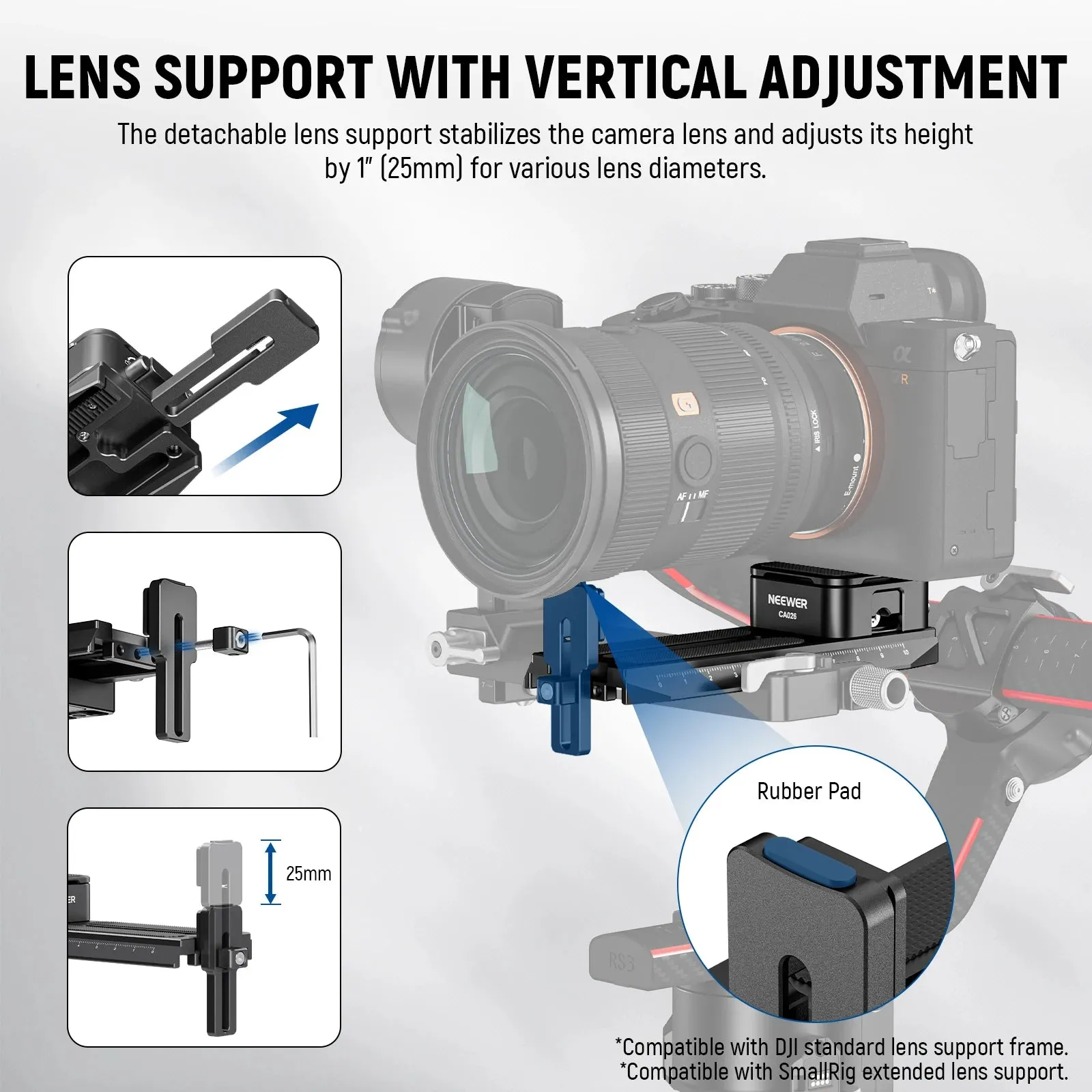 Adjustable Arca Quick Release System for Handheld Gimbals 1/25mm Lens Support Auto Lock Square Qr Plate