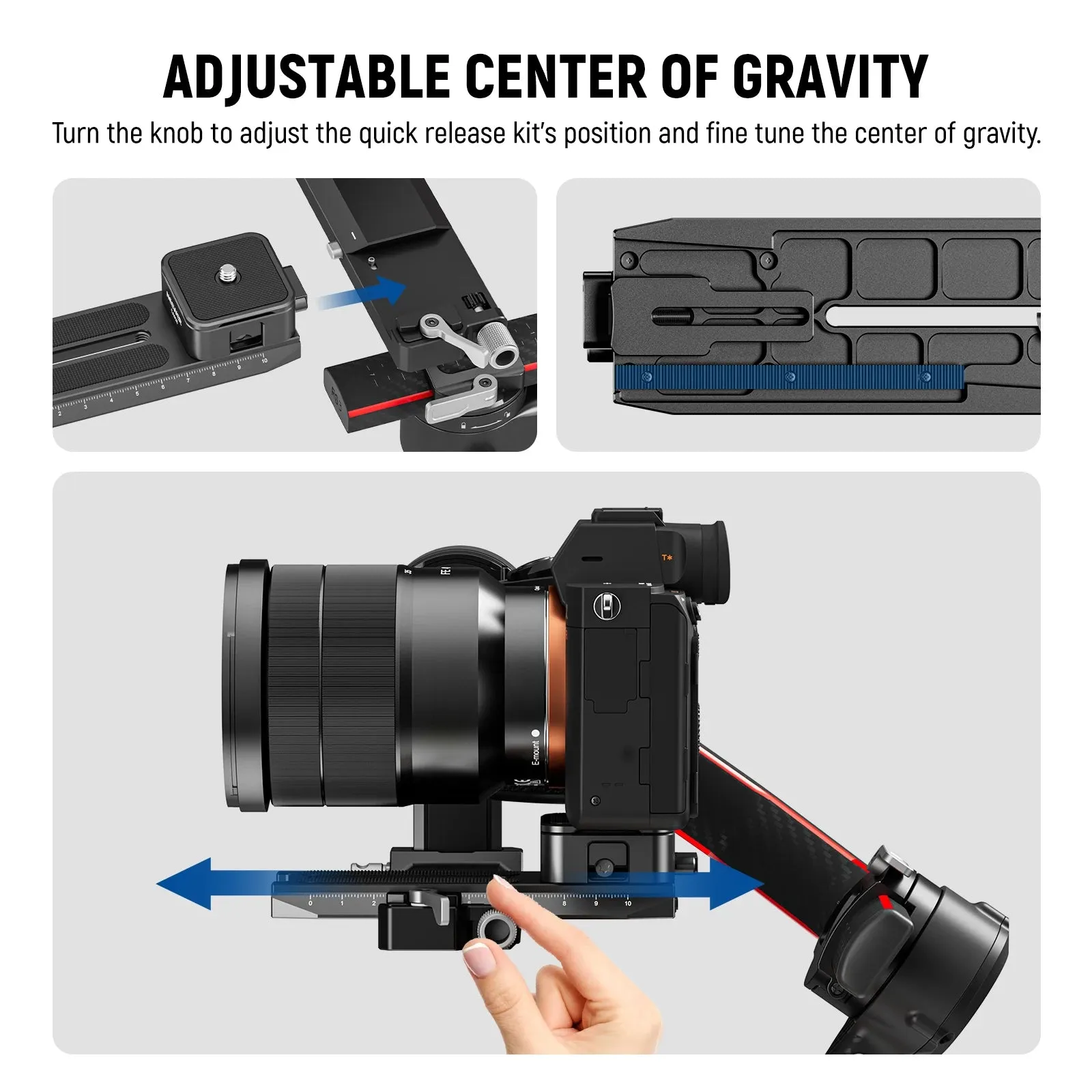 Adjustable Arca Quick Release System for Handheld Gimbals 1/25mm Lens Support Auto Lock Square Qr Plate