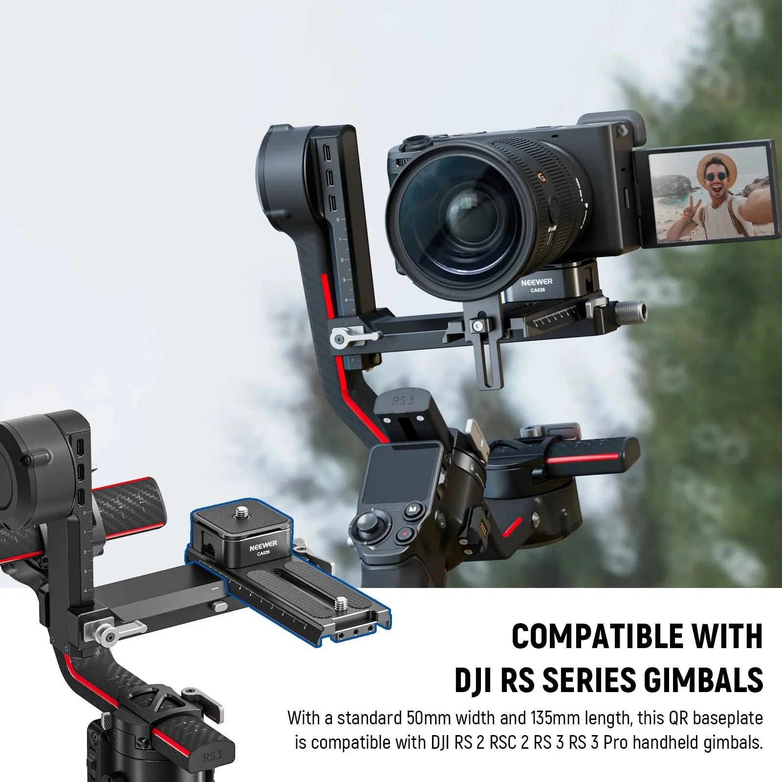 Adjustable Arca Quick Release System for Handheld Gimbals 1/25mm Lens Support Auto Lock Square Qr Plate