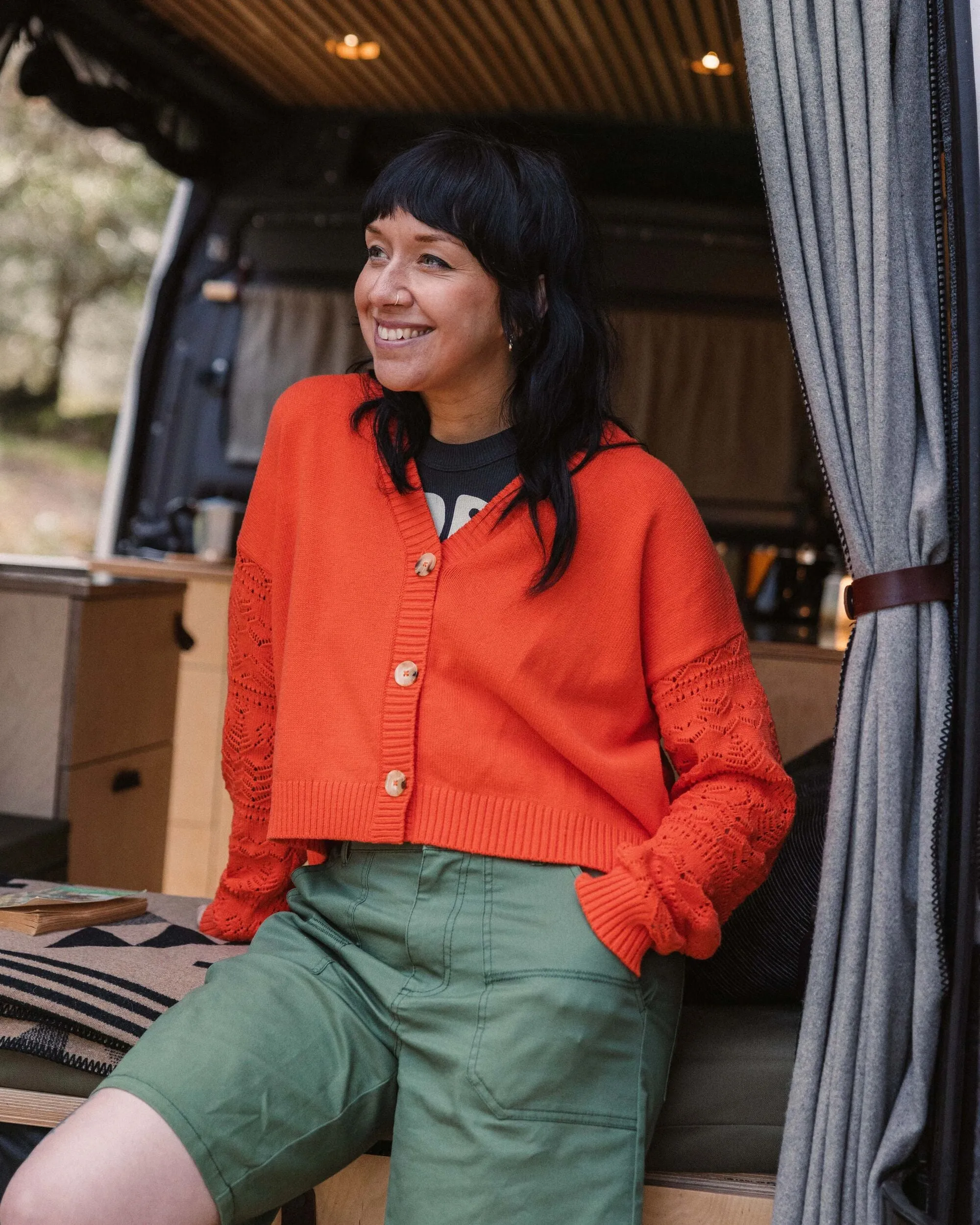 Grace Open Knit Cardigan - Ember Orange