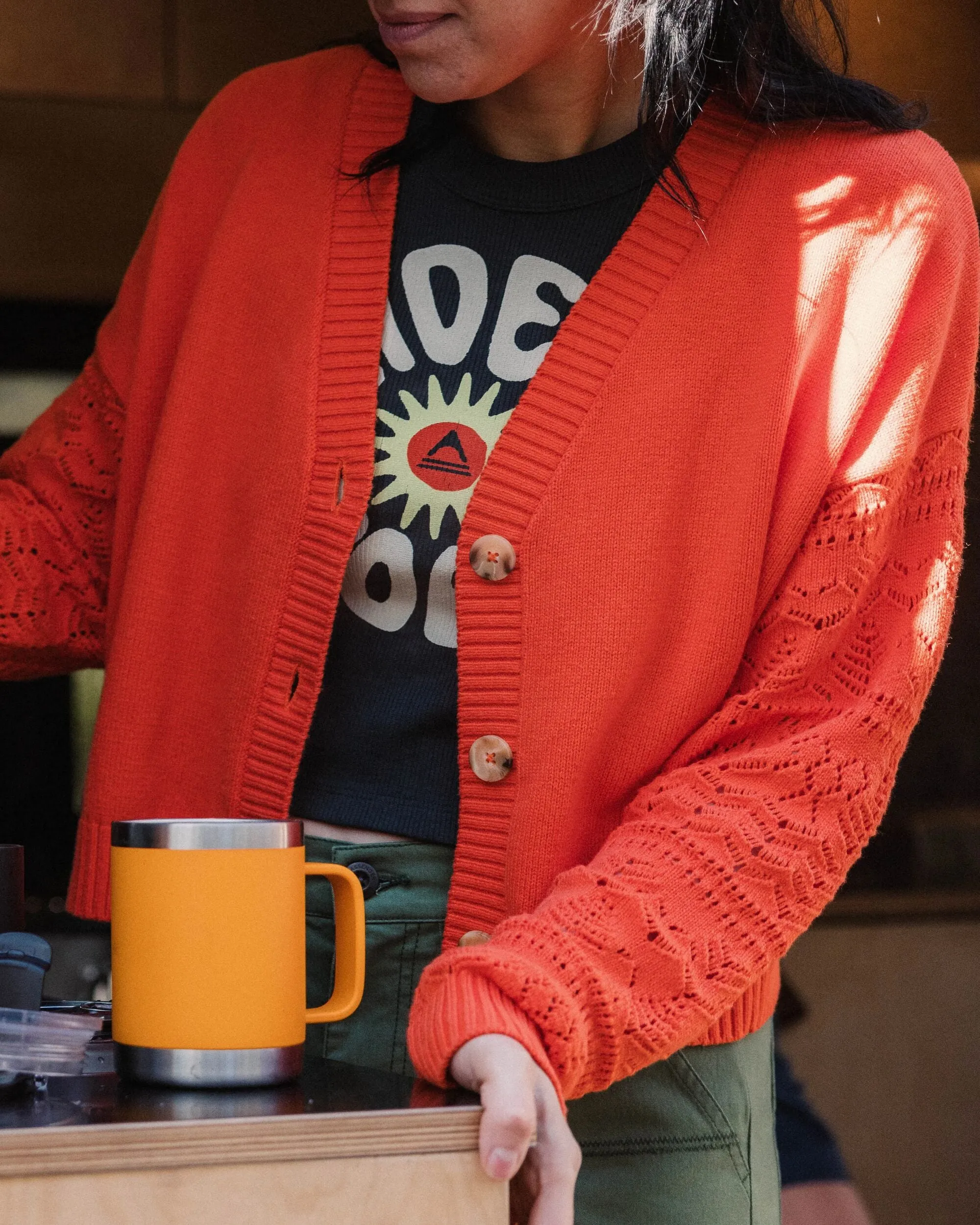 Grace Open Knit Cardigan - Ember Orange
