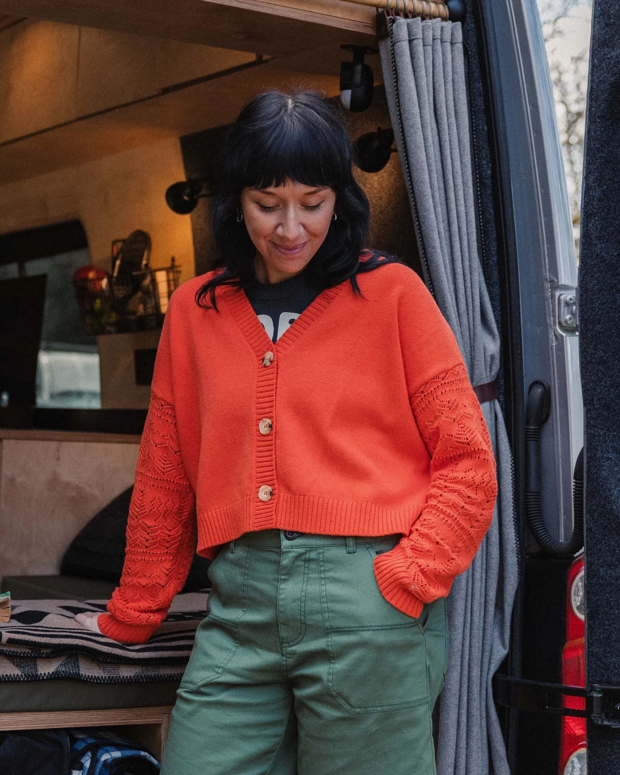 Grace Open Knit Cardigan - Ember Orange