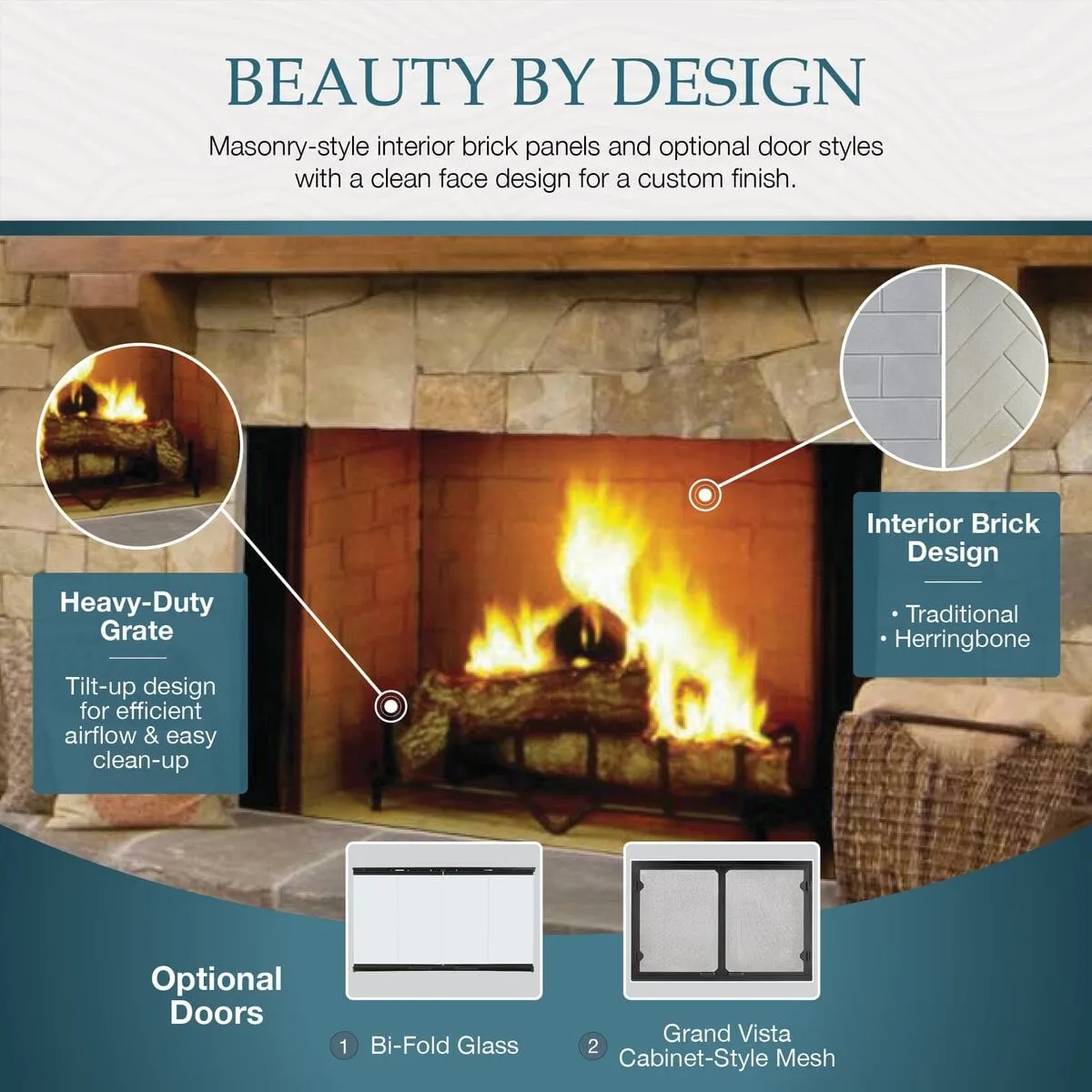 Majestic Biltmore 36" Wood-Burning Fireplace w/ Herringbone Brick Pattern SB60HB