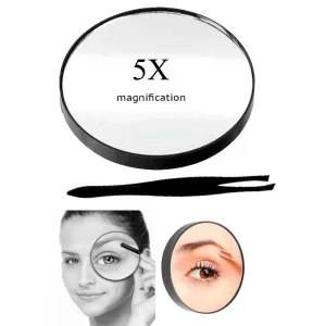 Make Up Mirror Cosmetic 5x Magnifying Compact With Suction Cups and Tweezers Set