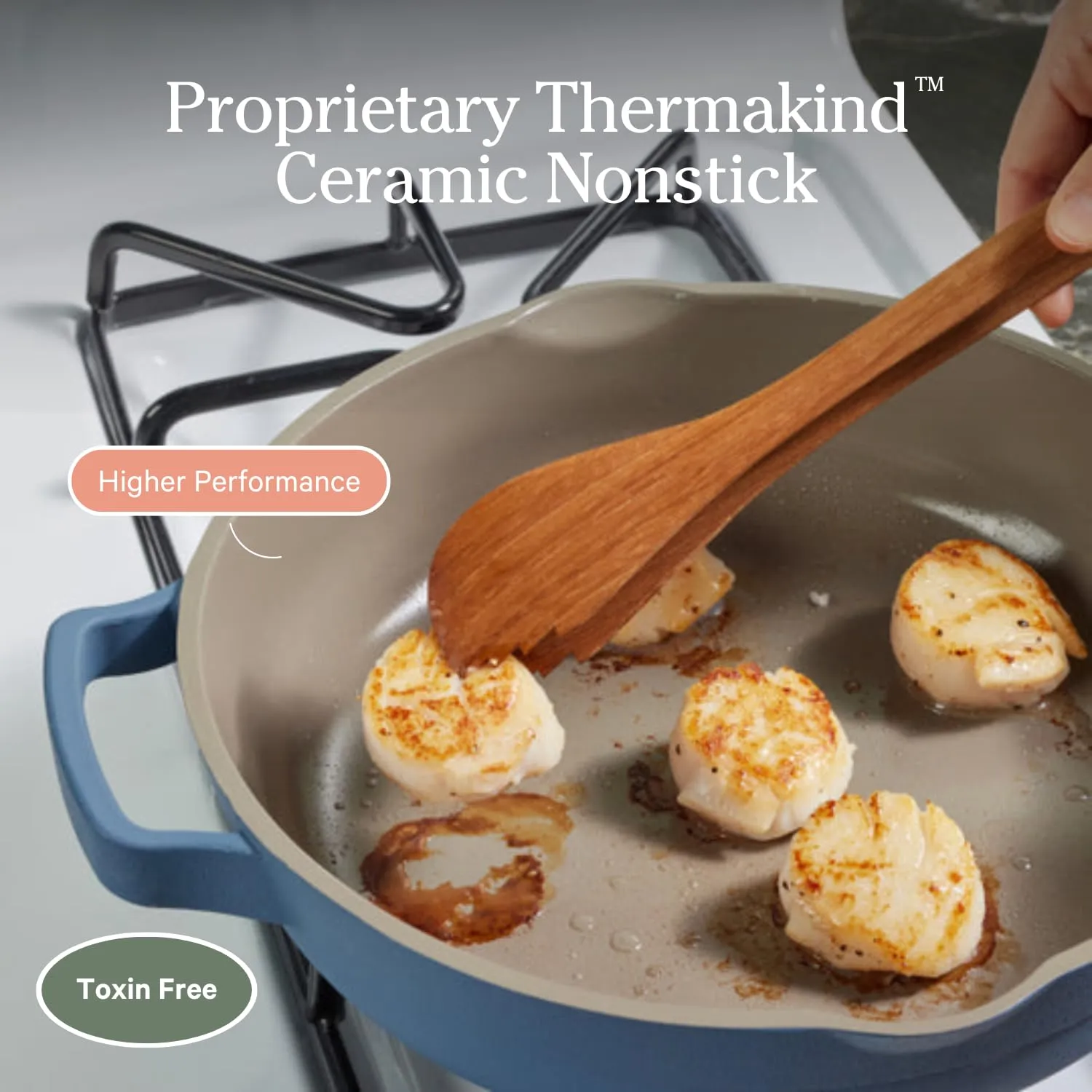 Our Place Always Pan 2.0-10.5 (2.6 Qt) Nonstick, Toxin-Free Ceramic Cookware | Patented 10-in-1 Aluminum Frying & Saut Pan | Safe for Oven, Induction & All Cooktops up to 450F | Blue Salt